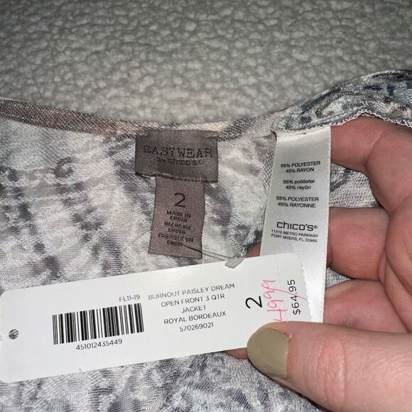 Chicos Women’s Burnout Paisley Dream Cardigan Sweater Size 2 (Large) NWT - Picture 6 of 11